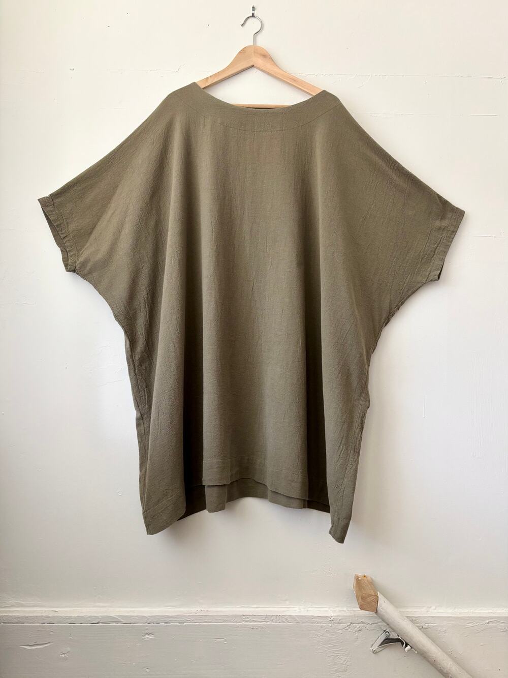 UZI NYC Olive Green Cotton Oversized Box Dress Slow Fashion Made in USA One Size